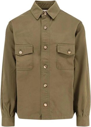 Saint Laurent Cotton Twill Overshirt - Heren - Casual Overhemden - Groen - M - Katoen - Overhemden