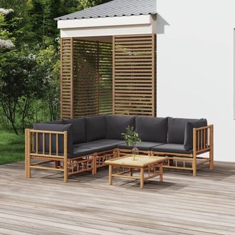 vidaXL Set De Muebles De Jard&iacute;n 6 Piezas Bamb&uacute; Con Cojines Gris Oscuro Vidaxl