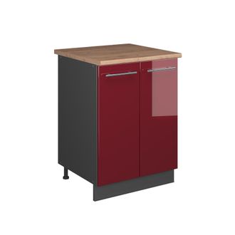 Vicco Mueble Bajo Para Fregadero Fame-line, Rojo Burdeos Alto Brillo/antracita, 60 Cm, Vicco