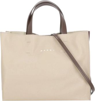 Marni Tassen, Dames, Beige, ONE Size, Leer, Leren Schoudertas