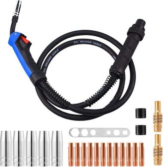 OEM Antorcha De Soldadura De Alambre Mig Mag 15 Ak De 3 Metros Con 21 Boquillas C&oacute;nicas De Soldadura Y Tapas, Accesorios Para M&aacute;quina De Soldadura A Gas S