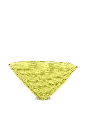 Prada Triangle Logo Zip Crochet Raffia Small crossbody bag - Groen