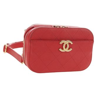 Chanel Chic Affinity Belt Stitched Caviar Red Leather Handbag (Pre-Owned)