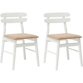 vidaXL Dining Chair 2 pcs White and Brown Solid Rubber Wood vidaXL