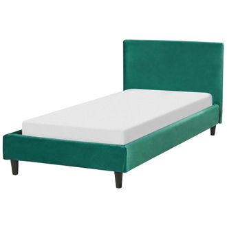 Beliani Cama Tapizada En Terciopelo Verde Oscuro 90 X 200 Cm Marco De Listones Cabecero Estilo Moderno Fitou