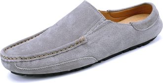 Generic Mens Loafers Shoes Genuine Leather Suede Vamp Stitching Details Round Toe Mule Loafer Anti-Slip Comfortable Slip Resistant Casual Slip-ons(Grey,7.5 UK