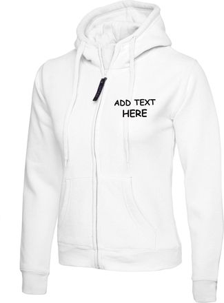 Generic Personalised embroidered Ladies Hoodie Logo or text embroidery Unisex Olympic Classic Full Zip Hooded Sweatshirt workwear From XS to 3XL(3XL, WHITE)