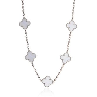 Van Cleef & Arpels Pre-Owned Van Cleef & Arpels White Gold Chalcedony Vintage Alhambra Necklace
