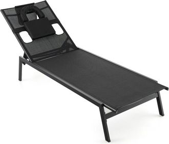 Costway Tumbona Jardin Exterior, Respaldo Ajustable de 5 Posiciones, Tumbonas Piscina con Agujero para Cara y Almohadas para Cabeza Desmontables
