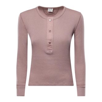 Chlo&eacute; Round-neck Knitwear, female, Pink, Size: M Fitted Henley Shirt