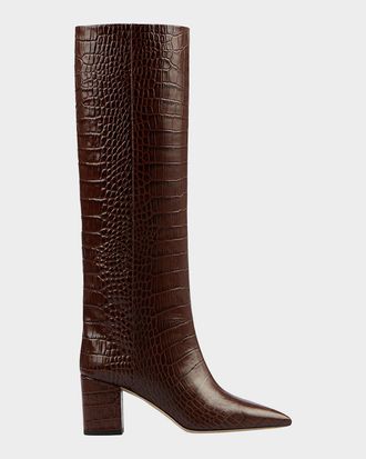 PARIS TEXAS Anja Croco Block-Heel Knee Boots