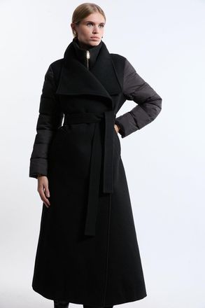 Karen Millen Womens Wool Blend Hybrid Puffer Belted Midi Coat - Black - Size 16 UK