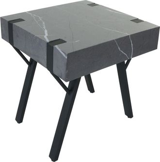 Hhg Hhg - Nunca Usado] Mesa Auxiliar 742, Mesa De Centro Mesilla De Noche Mesa De Sal&oacute;n Mesa De Centro, Hierro Mdf 50x55x50cm, Aspecto M&aacute;rmol Gris