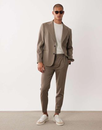 Asos Pantaloni da abito affusolati in 100% lana estiva marroni-Marrone