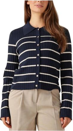 Y.A.S Navy Gebreide Vest voor Vrouwen - Dames - Vesten - Blauw - M - Linnen - Truien & Vesten