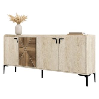 Dmora C&oacute;moda Roatto, Aparador 2 Estantes, 4 Compartimentos, 4 Puertas, 180x35x78h Cm M&aacute;rmol Beige
