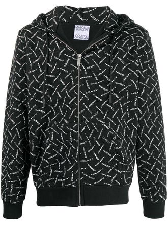 Marcelo Burlon drawstring-hood zip-fastening sweatshirt - men - Cotton - L - 1001 BLACK WHITE