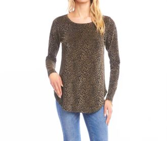 Karen Kane Long Sleeve Metallic Knit Shirttail Top - Petite In Leopard