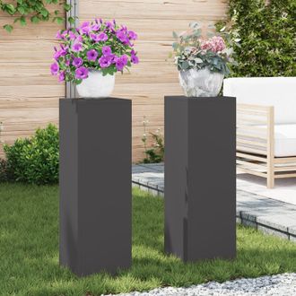 Berkfield Home Outdoor Plant Stands Pillar 2 pcs Black 24x24x75 cm Steel | Size: 24 x 24 x 75 cm