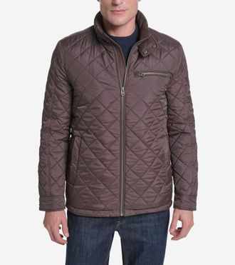 Cole Haan Mens Quilted Jacket with Faux Sherpa Liner - Brown Size Medium