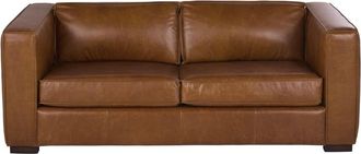 Maisons du monde Sof&aacute; cama de 3 plazas de cuero marr&oacute;n envejecido
