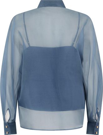 Max Mara Womens Silk Shirt With Embroidery - Aviation Blue