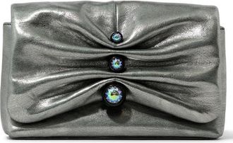 Alexis Bittar Ruched Crystal Metallic Leather Clutch in Graphite Green at Nordstrom