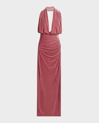 Et Ochs Valeria Backless Plunging Velvet Column Gown