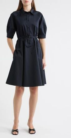 BOSS Delaurena Belted Stretch Cotton Shirtdress in Sky Captain at Nordstrom Rack, Size 18 (Similar To 14W)