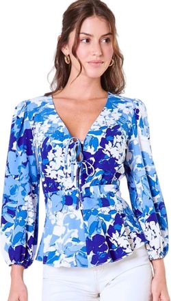 Sugarlips Cosette Front Tie Peplum Top In Coastal Blue