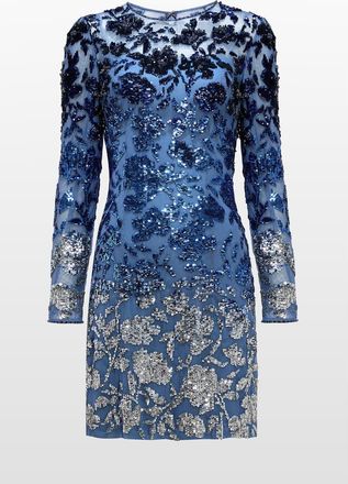 Jenny Packham Jazz Sequin-Embellished Floral-Pattern Mini Dress in Denim at Nordstrom, Size 16 Uk