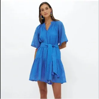 Oliphant Raglan Belted Mini Dress In Delray Blue