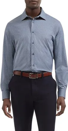Bugatchi James OoohCotton Patterned Button Up Shirt in Marine Blue at Nordstrom, Size Xxx-Large
