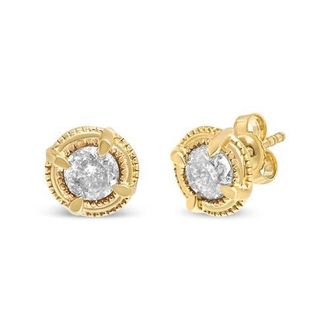 House of Brilliance 14K Yellow Gold Plated Silver 1-1/2 Ct Diamond Solitaire Milgrain Stud Earrings at Nordstrom