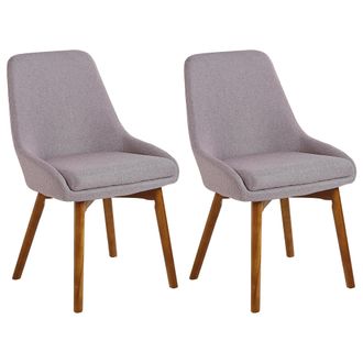 Beliani Beliani - Conjunto De 2 Sillas De Comedor Gris Tela De Poli&eacute;ster Con Patas De Madera Maciza Oscura Asiento Acolchado Melfort
