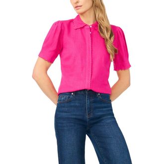 CeCe by Cynthia Steffe Scallop Detail Button-Up Shirt in Magenta at Nordstrom, Size Xx-Small