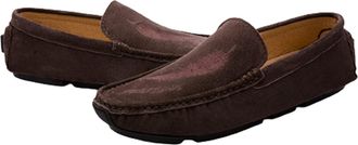 Generic Loafers for Men Genuine Leather Round Toe Leaf Embroidery Perforated Faux Fur Lined Option Lightweight Anti-Slip Flat Heel Flexible Casual Slip-on(Bro