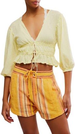 Free People Lets Go Tie Front Linen & Cotton Top in Summertime Lemonade at Nordstrom Rack, Size X-Large