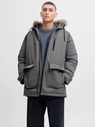Jack & Jones Parka JACK & JONES JJCHARLIE DETACHABLE FAUX FUR PARKA, Herren, Gr. XXL, grau (castlerock), Web, Obermaterial: 100% Polyester, unifarben, regular fit,
