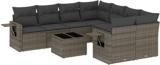 vidaXL Set De Muebles De Jard&iacute;n 9 Pzas Y Cojines Rat&aacute;n Sint&eacute;tico Gris Vidaxl