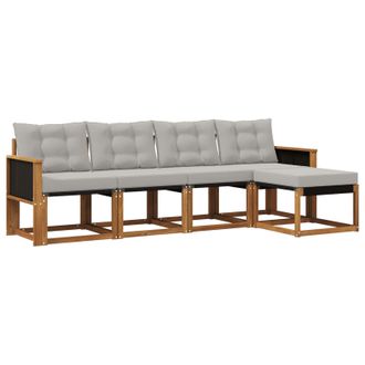 vidaXL Conjunto De Sof&aacute;s De Exterior 5 Pcs Natural Y Gris Claro Vidaxl