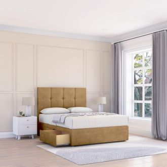 Sloomy Jasmine Plush Bed Set With 2 Drawers, Mattress & 54 Headboard in Light Brown | Size: King