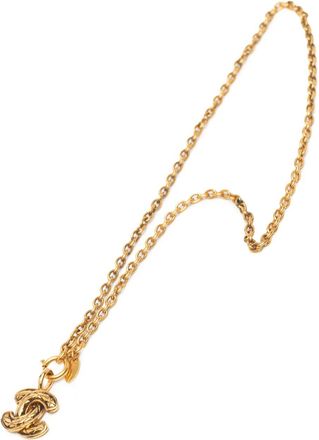 Chanel 1970-1980 vergulde gewatterde halsketting met CC-hanger - Goud