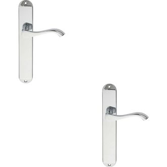 Loops 2x PAIR Curved Handle on Long Slim Latch Backplate 241 x 40mm Polished Chrome