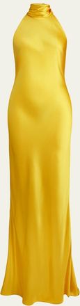Ralph Lauren Collection Chilton Halter Stretch Satin Evening Dress
