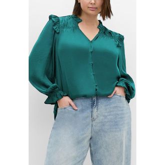 City Chic Jocelyn Ruffle Gathered Top in Jade at Nordstrom, Size Xxxs