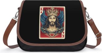 Generic King of Poker Card Womens Leather Crossbody Bags with Adjustable Strap Casual Printed Shoulder Handbag