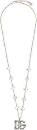 Dolce & Gabbana Accessoires, Dames, Grijs, ONE Size, Fijn schakelketting met DG-logo van strass