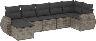 vidaXL Vidaxl - Set De Sof&aacute;s De Jard&iacute;n 7 Piezas Con Cojines Rat&aacute;n Pe Gris