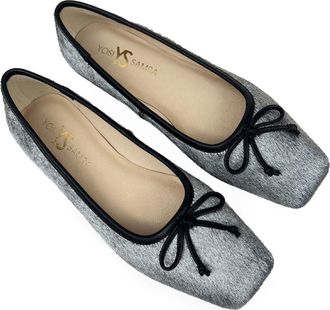 Yosi Samra Cara Metallic Calf Hair Square Toe Ballet Flat in Silver Calf Hair at Nordstrom, Size 8